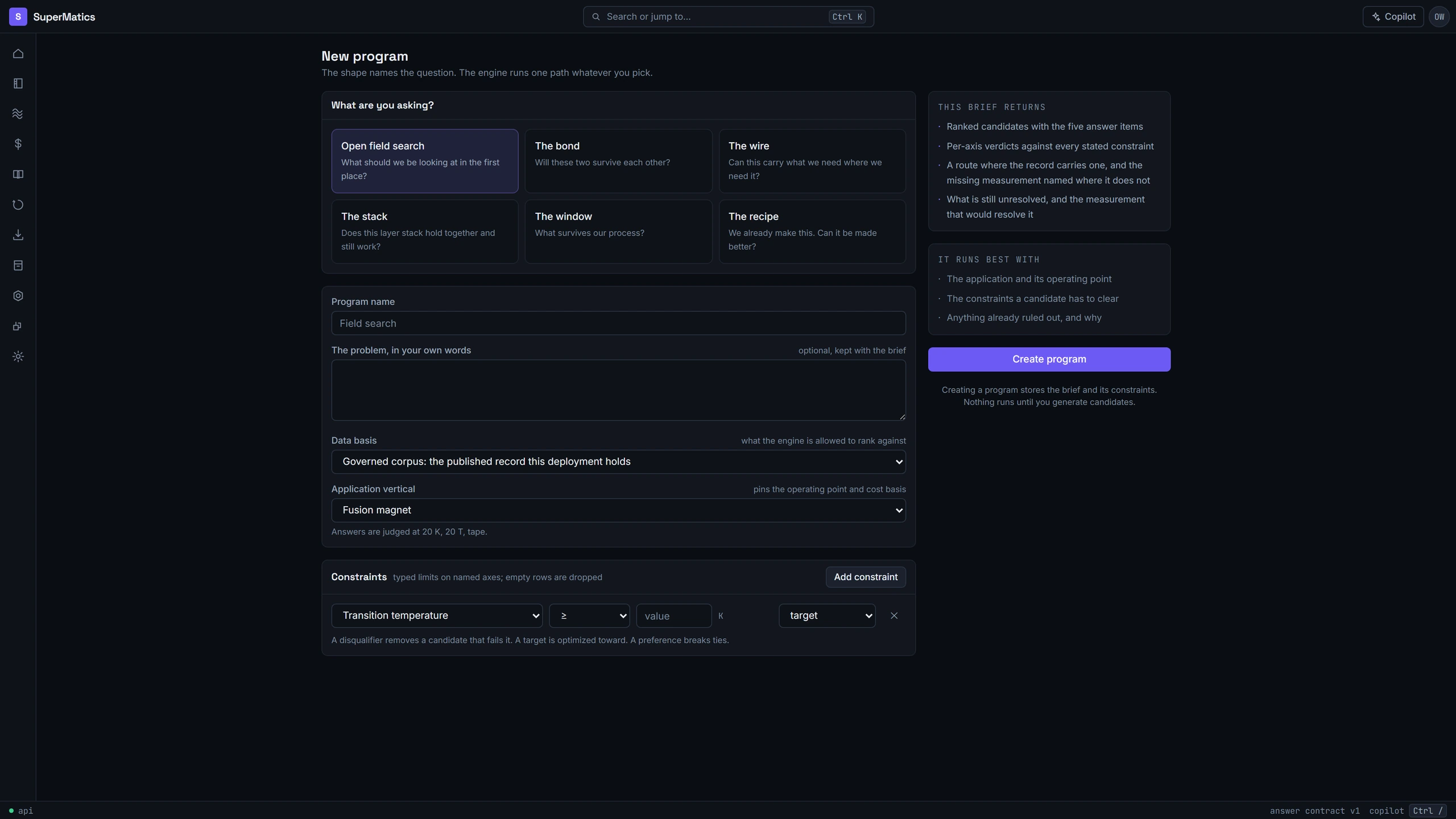 Define an engineering brief. Representative software workspace.